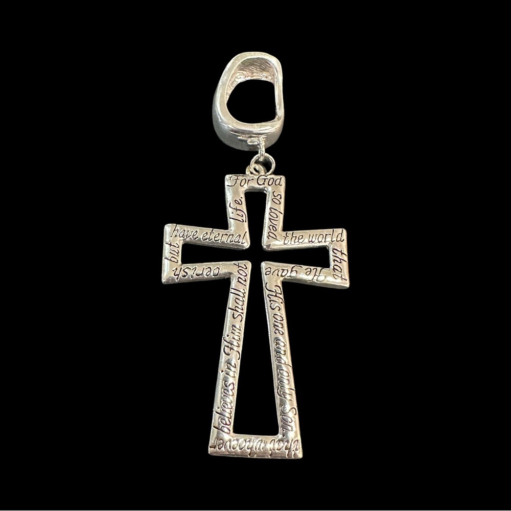 Scarf Slide Cross Pendant Engraved Message Silver Tone
